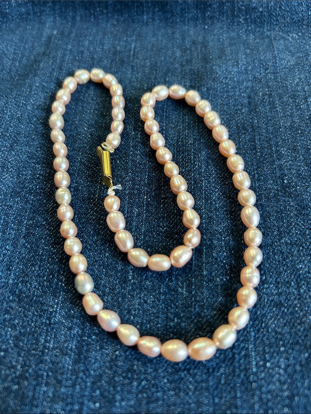 Delicate Pink Faux Freshwater Pearl Necklace with Gold Clasp - Picture 2 of 5